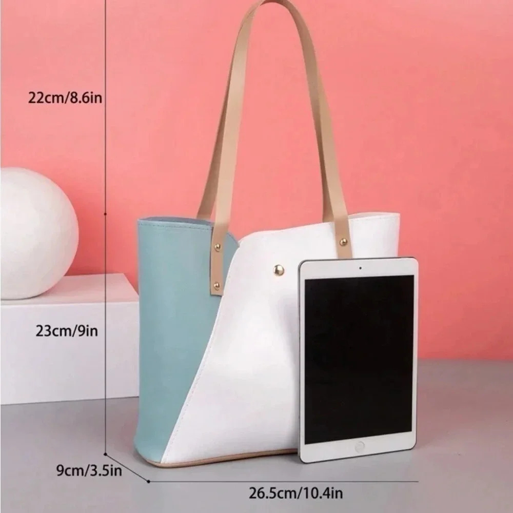 ⚠️Clearance White And Blue Color Block Shoulder Tote Bag - Picture 3 of 6